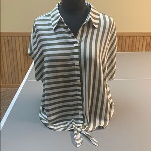 Chico's Green and White Striped Top